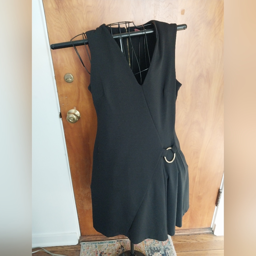Calvin Klein Black Sleeveless Wrap Midi Dress with Side Ring